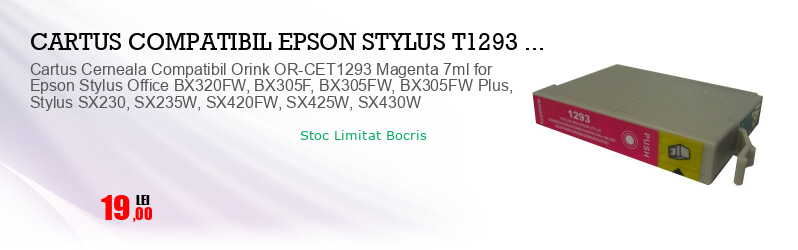Cartus Cerneala Compatibil Orink OR-CET1293 Magenta 7ml for Epson Stylus Office BX320FW, BX305F, BX305FW, BX305FW Plus, Stylus SX230, SX235W, SX420FW, SX425W, SX430W