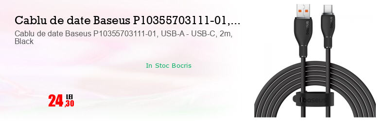 Cablu de date Baseus P10355703111-01, USB-A - USB-C, 2m, Black