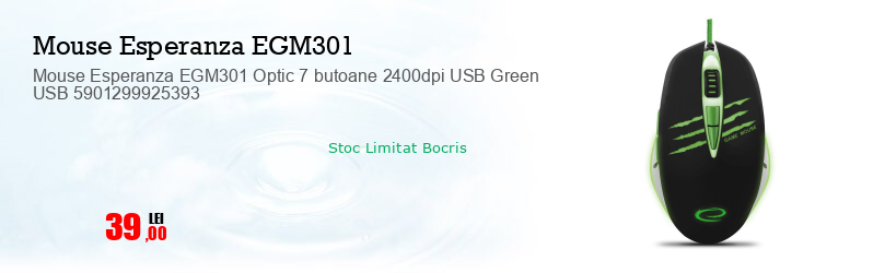 Mouse Esperanza EGM301 Optic 7 butoane 2400dpi USB Green USB 5901299925393