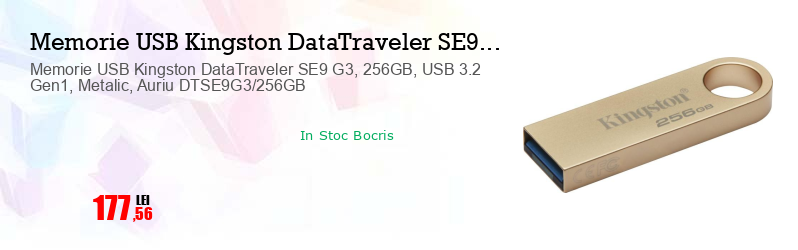 Memorie USB Kingston DataTraveler SE9 G3, 256GB, USB 3.2 Gen1, Metalic, Auriu DTSE9G3/256GB