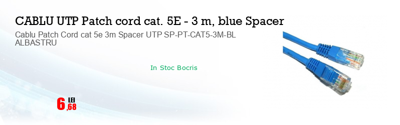 Cablu Patch Cord cat 5e 3m Spacer UTP SP-PT-CAT5-3M-BL ALBASTRU