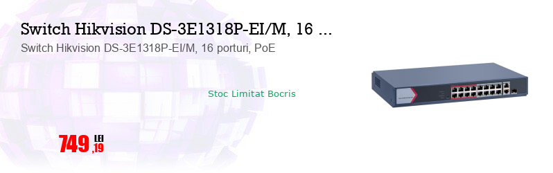 Switch Hikvision DS-3E1318P-EI/M, 16 porturi, PoE