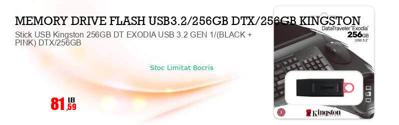 Stick USB Kingston 256GB DT EXODIA USB 3.2 GEN 1/(BLACK + PINK) DTX/256GB