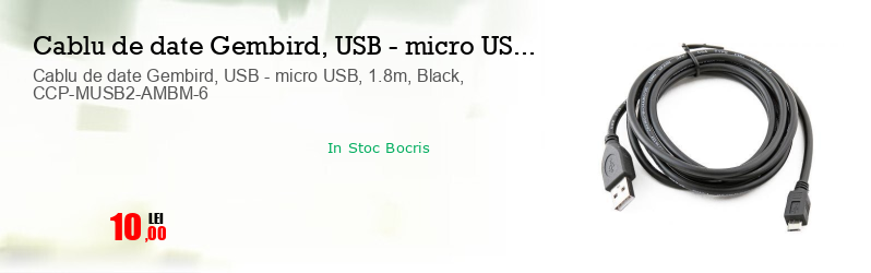 Cablu de date Gembird, USB - micro USB, 1.8m, Black, CCP-MUSB2-AMBM-6