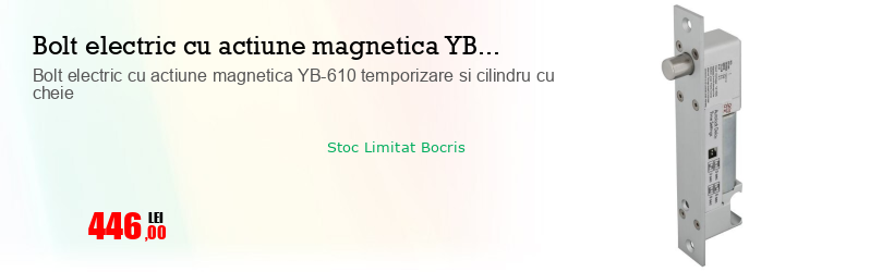 Bolt electric cu actiune magnetica YB-610 temporizare si cilindru cu cheie