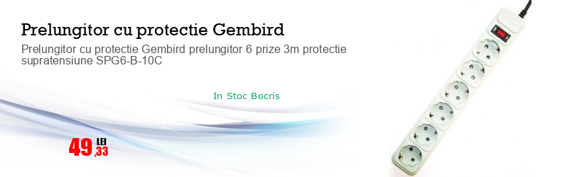 Prelungitor cu protectie Gembird prelungitor 6 prize 3m protectie supratensiune SPG6-B-10C