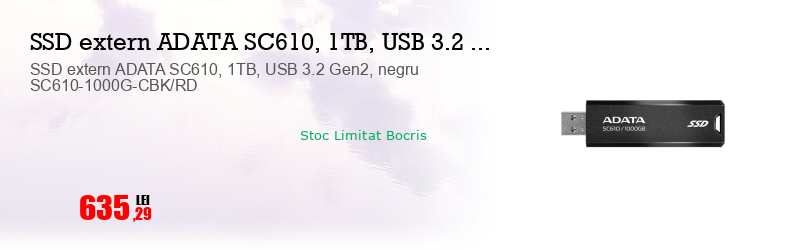 SSD extern ADATA SC610, 1TB, USB 3.2 Gen2, negru SC610-1000G-CBK/RD