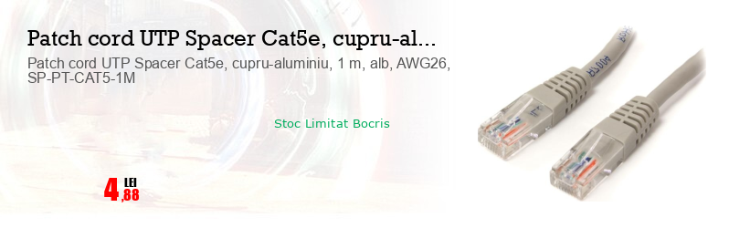 Patch cord UTP Spacer Cat5e, cupru-aluminiu, 1 m, alb, AWG26, SP-PT-CAT5-1M