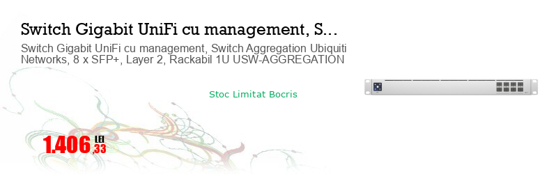 Switch Gigabit UniFi cu management, Switch Aggregation Ubiquiti Networks, 8 x SFP+, Layer 2, Rackabil 1U USW-AGGREGATION