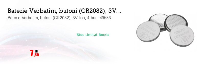 Baterie Verbatim, butoni (CR2032), 3V litiu, 4 buc. 49533