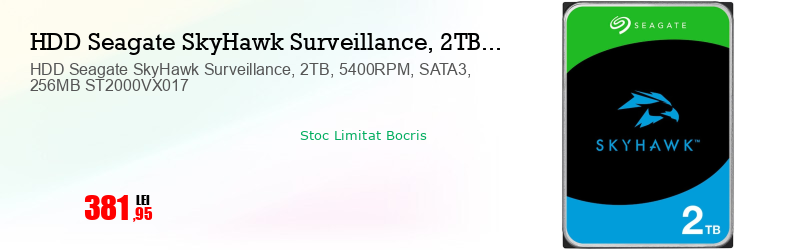 HDD Seagate SkyHawk Surveillance, 2TB, 5400RPM, SATA3, 256MB ST2000VX017