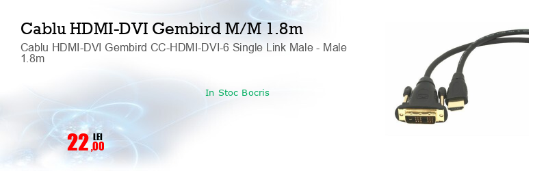 Cablu HDMI-DVI Gembird CC-HDMI-DVI-6 Single Link Male - Male 1.8m