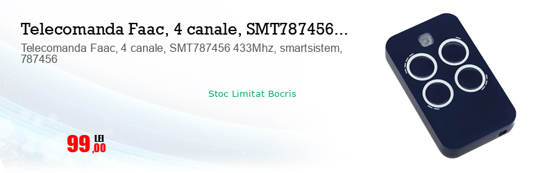 Telecomanda Faac, 4 canale, SMT787456 433Mhz, smartsistem, 787456