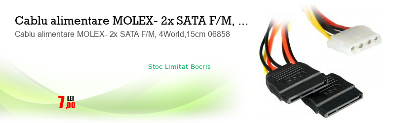 Cablu alimentare MOLEX- 2x SATA F/M, 4World,15cm 06858