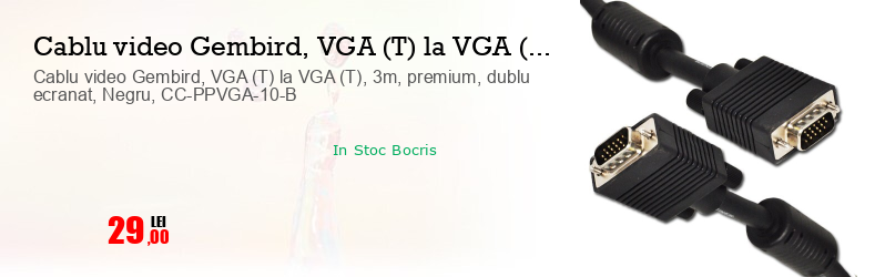 Cablu video Gembird, VGA (T) la VGA (T), 3m, premium, dublu ecranat, Negru, CC-PPVGA-10-B