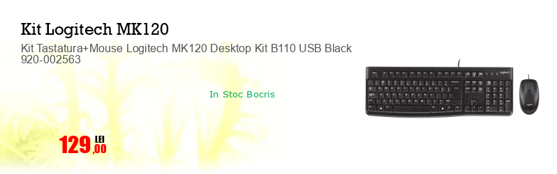 Kit Tastatura+Mouse Logitech MK120 Desktop Kit B110 USB Black 920-002563