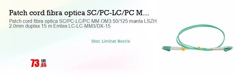 Patch cord fibra optica SC/PC-LC/PC MM OM3 50/125 manta LSZH 2.0mm duplex 15 m Emtex LC-LC-MM3/DX-15