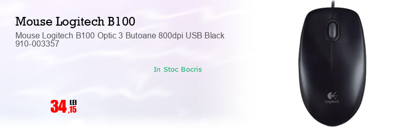 Mouse Logitech B100 Optic 3 Butoane 800dpi USB Black 910-003357
