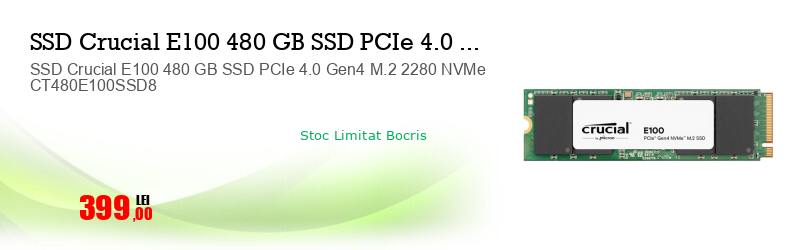 SSD Crucial E100 480 GB SSD PCIe 4.0 Gen4 M.2 2280 NVMe CT480E100SSD8