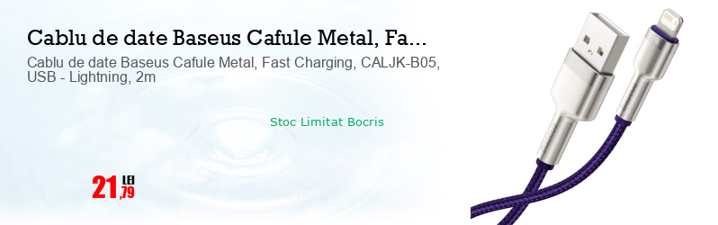 Cablu de date Baseus Cafule Metal, Fast Charging, CALJK-B05, USB - Lightning, 2m