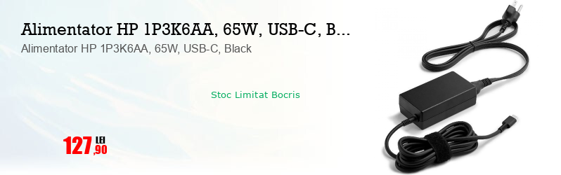 Alimentator HP 1P3K6AA, 65W, USB-C, Black