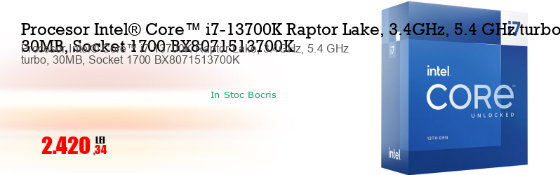 Procesor Intel® Core™ i7-13700K Raptor Lake, 3.4GHz, 5.4 GHz turbo, 30MB, Socket 1700 BX8071513700K