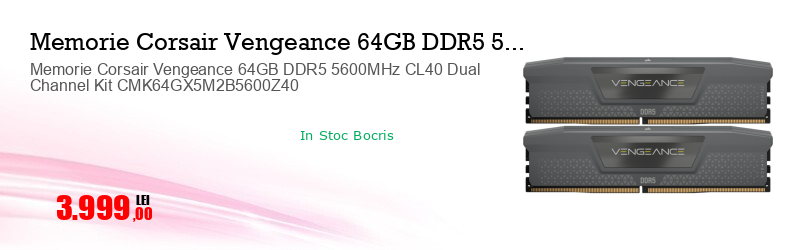 Memorie Corsair Vengeance 64GB DDR5 5600MHz CL40 Dual Channel Kit CMK64GX5M2B5600Z40