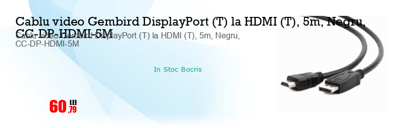 Cablu video Gembird DisplayPort (T) la HDMI (T), 5m, Negru, CC-DP-HDMI-5M