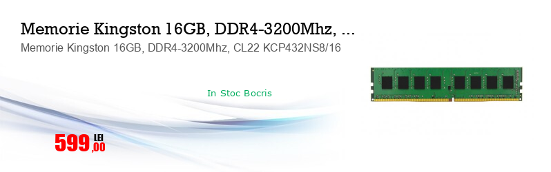 Memorie Kingston 16GB, DDR4-3200Mhz, CL22 KCP432NS8/16
