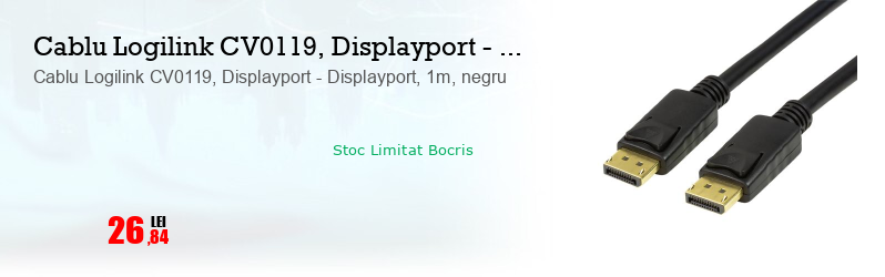 Cablu Logilink CV0119, Displayport - Displayport, 1m, negru