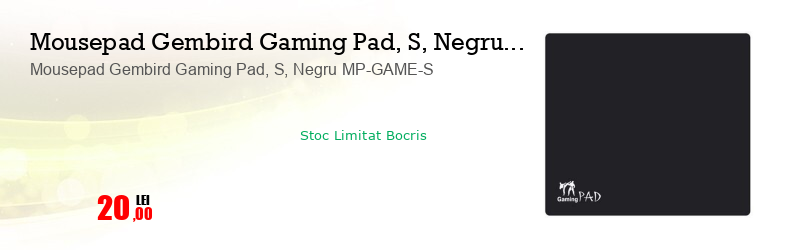 Mousepad Gembird Gaming Pad, S, Negru MP-GAME-S