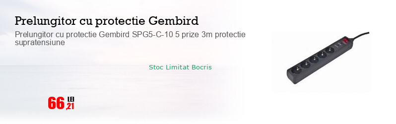 Prelungitor cu protectie Gembird SPG5-C-10 5 prize 3m protectie supratensiune