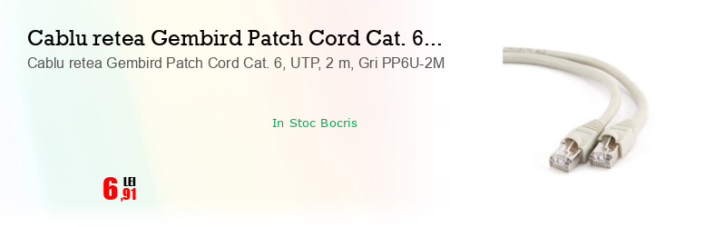 Cablu retea Gembird Patch Cord Cat. 6, UTP, 2 m, Gri PP6U-2M