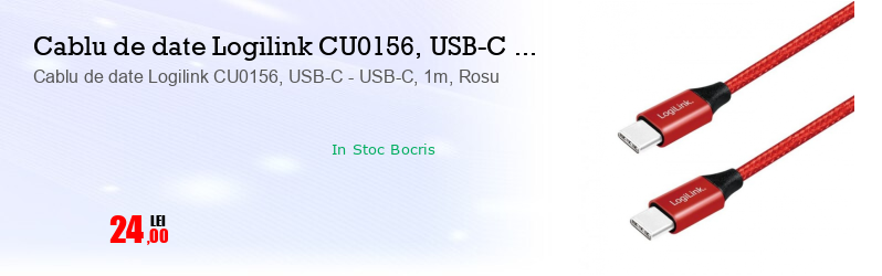 Cablu de date Logilink CU0156, USB-C - USB-C, 1m, Rosu