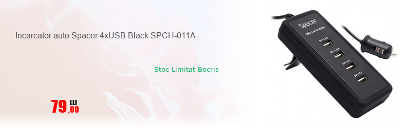 Incarcator auto Spacer 4xUSB Black SPCH-011A