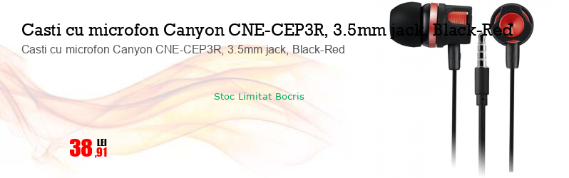 Casti cu microfon Canyon CNE-CEP3R, 3.5mm jack, Black-Red