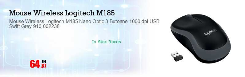 Mouse Wireless Logitech M185 Nano Optic 3 Butoane 1000 dpi USB Swift Grey 910-002238