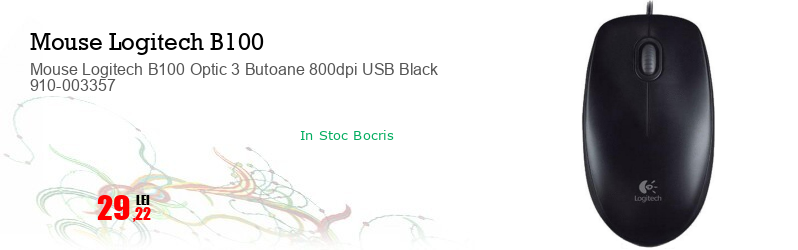 Mouse Logitech B100 Optic 3 Butoane 800dpi USB Black 910-003357