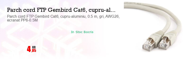 Parch cord FTP Gembird Cat6, cupru-aluminiu, 0.5 m, gri, AWG26, ecranat PP6-0.5M