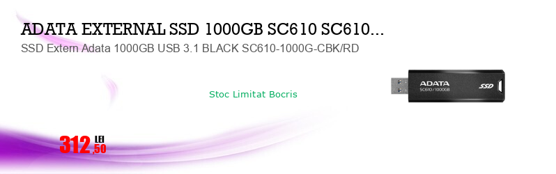 SSD Extern Adata 1000GB USB 3.1 BLACK SC610-1000G-CBK/RD