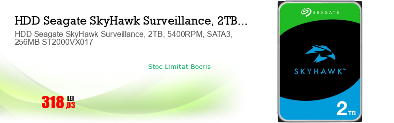 HDD Seagate SkyHawk Surveillance, 2TB, 5400RPM, SATA3, 256MB ST2000VX017