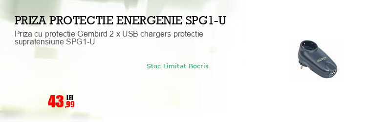 Priza cu protectie Gembird 2 x USB chargers protectie supratensiune SPG1-U