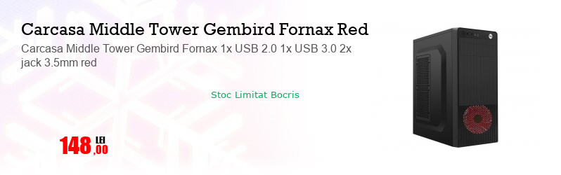 Carcasa Middle Tower Gembird Fornax 1x USB 2.0 1x USB 3.0 2x jack 3.5mm red