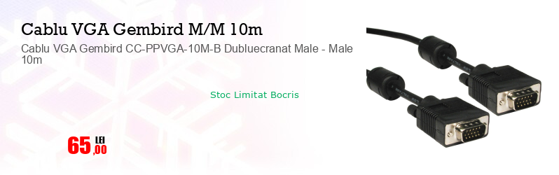Cablu VGA Gembird CC-PPVGA-10M-B Dubluecranat Male - Male 10m