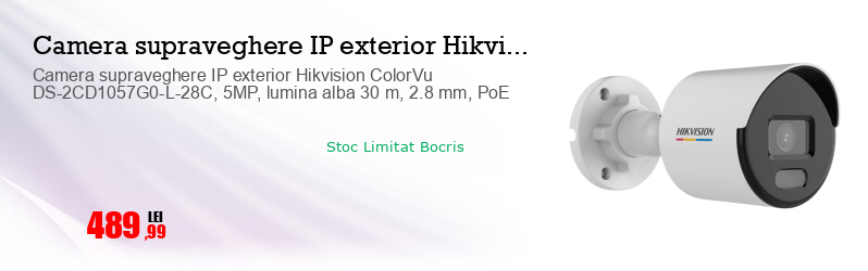 Camera supraveghere IP exterior Hikvision ColorVu DS-2CD1057G0-L-28C, 5MP, lumina alba 30 m, 2.8 mm, PoE   