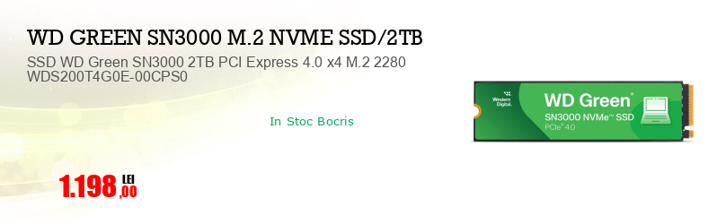 SSD WD Green SN3000 2TB PCI Express 4.0 x4 M.2 2280 WDS200T4G0E-00CPS0