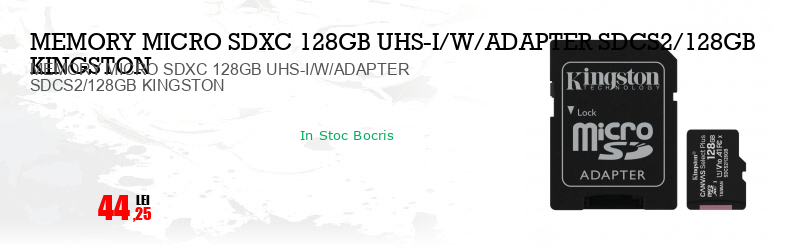 MEMORY MICRO SDXC 128GB UHS-I/W/ADAPTER SDCS2/128GB KINGSTON