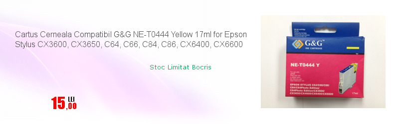 Cartus Cerneala Compatibil G&G NE-T0444 Yellow 17ml for Epson Stylus CX3600, CX3650, C64, C66, C84, C86, CX6400, CX6600