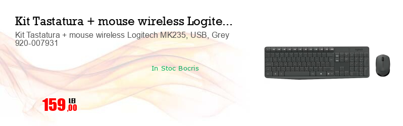 Kit Tastatura + mouse wireless Logitech MK235, USB, Grey 920-007931