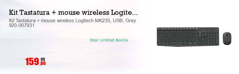 Kit Tastatura + mouse wireless Logitech MK235, USB, Grey 920-007931